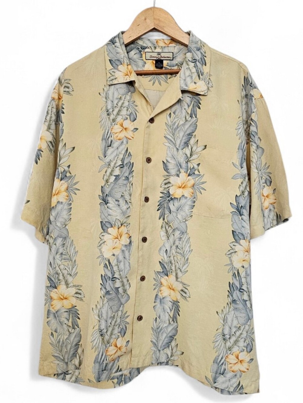 Tommy Bahama Silk Yellow Tropical Button-Down Camp Shirt